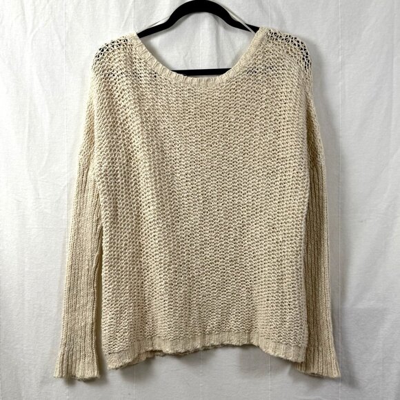 Roxy Sweater Womens Sz S Ivory Open Knit Beach Good Day Sunshine Cotton Pullover - Picture 6 of 9